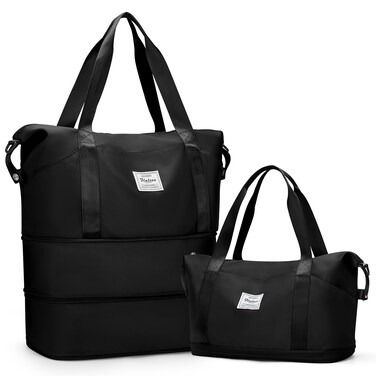 Expandable Travel Duffle Bag for Women Men, Large Gym Bag Travel Tote Bags, Waterproof Carry On Personal Item Bag Airline Approved, Workout Weekender Bag for Overnight Trips with Luggage Sleeve, Black