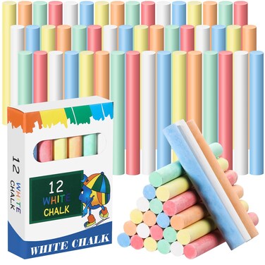 Noveread 48 Pcs Dustless Chalk 6 Colored Chalkboard Chalk School Chalk Sticks Writing Supplies for Classroom Home Cafe Menu Sidewalk Art