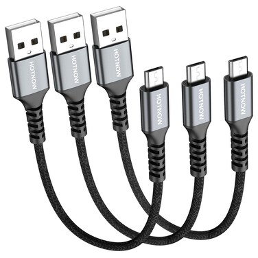 HOTNOW Short Micro USB Cable 1ft [3Pack], 12 inch Android Charger Cable Nylon Braided USB2.0 High Speed Fast Charging Cord for Samsung Galaxy S7 S6 S7 Edge S5,Note 5,PS4,Power Bank and More
