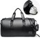 MATE ELAN Leather Duffle Travel Gym Bag for Men with Shoe Compartment, 32L PU Leather Weekender Waterproof Overnight Bag Gym Sports Carry-On Black