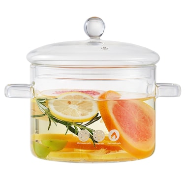 1900ML/67oz Glass Clear Saucepan with Lid,Best Handmade Easy Clean Heat Resistant Glass Cooking Pot for Noodles, Soup, Cereals, Fruits