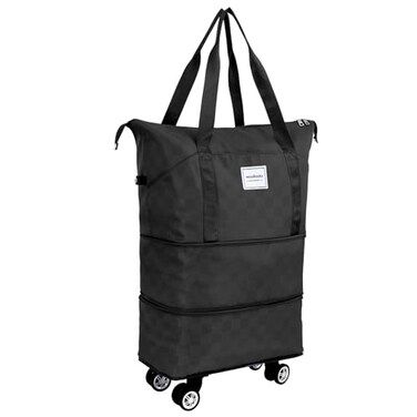 WOOMADA Rolling Duffel Bag With Wheels, Detachable Rolling Carry-On Luggage, Expandable Foldable Large Suitcase for Travel, Business, Camping, Gift for Parents, Spouse(black checkerboard)