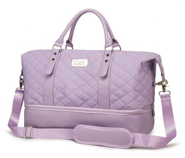 Kinmac Women's Travel Duffel Bag,Sports Gym Yoga Duffel Bag Weekender Overnight Totes Bag (Purple Embroider)