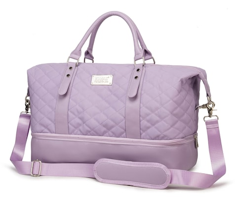 Kinmac Women&#39;s Travel Duffel Bag,Sports Gym Yoga Duffel Bag Weekender Overnight Totes Bag (Purple Embroider)