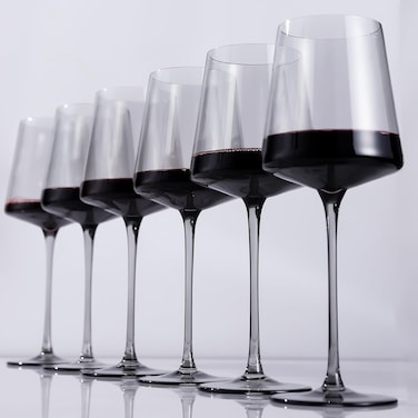 OUHT Slanted Pink Wine Glasses (Set 6)-18oz HandBlown Long Stemmed Crystal Wine Glasses For Girls Women-Pink Glassware Collection for Christmas New Year Valentine's Day