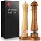 Wooden Salt and Pepper Grinder Set,2 Pcs Large 10 Inch Refillable Pepper Mills with Tray,Manual Solid Oak Wood Mills Shakers with Adjustable Ceramic Core and Transparent Window for Pepper,Salt,Spice