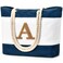 Becokan Initial Beach Bag Waterproof Canvas Beach Tote Bag Zipper Personalized Gifts for Women Her Birthday Travel Essentials (A, Dark Blue)
