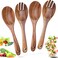4 Pieces 10.2 Inch Wood Salad Spoons Salad Servers Wooden Serving Spoons and Long Wood Serving Forks Non-Stick Teak Wooden Salad Server Tools for Kitchen Restaurant Salad Gravies Pasta, Easy to Clean