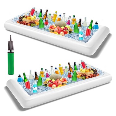 Pack of 2 Inflatable Cooler Serving Bar Salad Ice Tray for Food Drinks - BBQ Picnic Pool Party Supplies Buffet Salad Food &amp; Drinks Tray for Party Picnic &amp; Camping (53 x 25,6 inches)