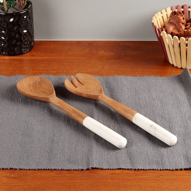 NikkisPride Handmade Salad Servers or Salad Tongs, Wooden Salad Serving Utensils for Serving Salad, 12-inch Spoon and Fork Set, Acacia Wood