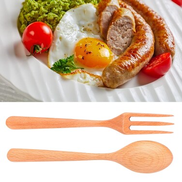 Wooden Spoons,Soup Spoons,2Pcs/Set Wooden Travel Dinner Utensil,Salad Servers Set Durable Kitchen Utensil for Kitchen Cooking Mixing Salad Pasta Fruit(beech wood)