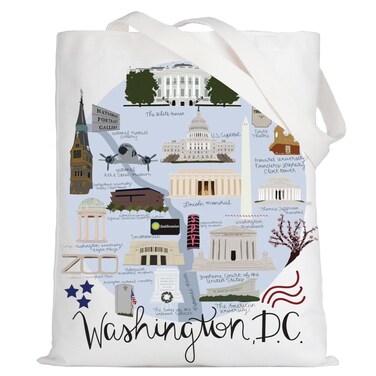 LEVLO Washington Dc Canvas Tote Bag The White House Travel Souvenir Gift Washington Dc Trip Shoulder Bag (Washington Dc Tote Bag)