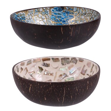 LIFKOME 2pcs Coconut Shell Bowl Food Serving Bowl Appetizer Rice Bowl Fruit Salad Bowl Noodles Bowls Soup Bowls Food Storage Bowl Candy Container Desktop Key Bowl
