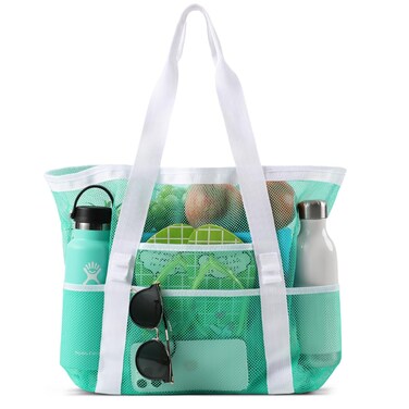 LEVOTIYER Beach Bag - Mesh Beach Bag Large 8 Pockets, Beach Tote Bag Beach Essentials for Vacation Must Haves