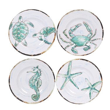 Gofunfun Melamine Salad Plates Set of 4, Salad/Dessert Plate for Outdoor/Indoor Use, Shatterproof, BPA Free, Dishwasher Safe Small Dinner Plates, Marine Life