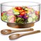 NiHome Glass Salad Bowl with Acacia Wood Salad Tongs, Large Capacity Design with Enhanced Stability, Versatile Serving Dish for Salads, Fruits, Ideal for Gatherings &amp; Daily Family Dining