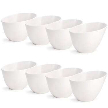 Fasmov 8 Pack Angled Melamine Serving Bowls, plastic Serving Bowl, Large Party Snack Bowls, Salad Bowls, Party Chip Bowls, Fruit Bowl, Candy Bowls for Weddings, Buffet, Offices, White