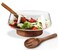 Airsent Glass Salad Bowl Set with Wood Base Servers, Large 160 oz Hand Blown Glass Bowl Kitchen Must Haves, Big Serving Bowl Elegance Trifle Bowl Glass, Wooden Kitchen Utensils for Party