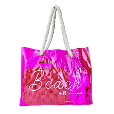 monolane Pink Clear plastic beach bag, rubber vacation tote, concert event tote, transparent PVC bag for toiletries makeups (1)