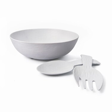 TP 12'' Melamine Large Salad Bowl Set, with Spoon and Fork, Unbreakable Serving Mixing Bowl Set, for Dinner &amp; Service, Indoor &amp; Outdoor Use, Dishwasher Safe, White