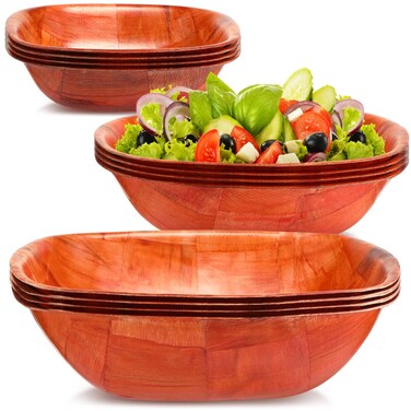 Thyle 12 Pieces Wooden Salad Bowl 6, 8 and 10 Inch Wooden Bowls 4 of Each Size Decorative Bowl Durable Hardwood Wooden Salad Bowl Set for Dinner Parties Family Gathering