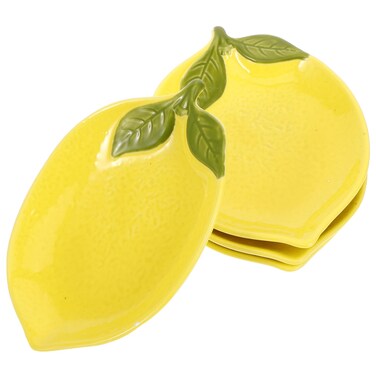 MAGICLULU Ceramic Appetizer Plate Lemon Plate, 4pcs Dessert Plate Salad Pasta Bowls Food Serving Tray Side Dishes Fruit Shaped Seasoning Plate for Fruit Cheese Snack