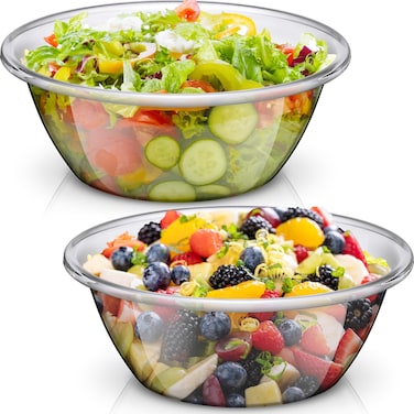 Tioncy 2 Pcs Large Mixing Bowls 6 Quart Clear Salad Serving Bowl Plastic Mixing Cooking Bowls Party Chip Bowls Extra Large Rimmed Stuffing Basin for Home and Commercial, Dishwasher Safe