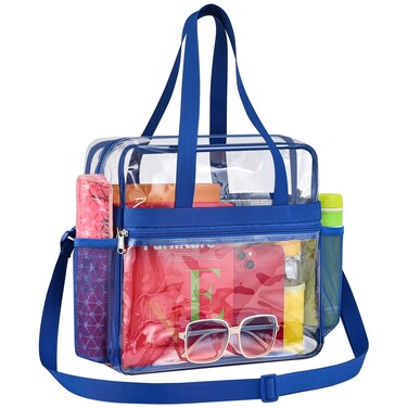 Paxiland Clear Bag for Stadium Events 12x6x12, Large Clear Tote Lunch Bag Stadium Approved with Reinforced Shoulder Straps for Concert Outfits and Festival, Transparent Handbag for Women - Blue