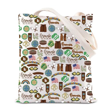 KUIYAI Brownie Girl Scout Tote Bag Girl Scout Troop Handbag Scout Master Gift Girls Power Gift Scout Camping Gift Scout Journey Gift (BrownieScoutTote)