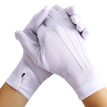 Shappy 2 Pairs White Cotton Glove Men Parade Formal Tuxedo Uniform Glove for Cosplay Party Jewelry Inspection (nylon 10 Inch)