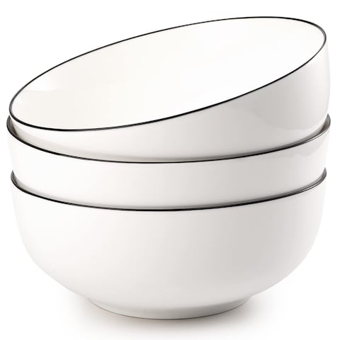 Dicunoy 3 Pack 65 OZ Large Serving Bowls, 8&quot; Large Pho Bowl, Porcelain White Mixing Bowl for Salad, Deep Bowls for Soup, Noodle, Ramen, Pasta, Cereal, Popcorn, Microwave Dishwasher Safe