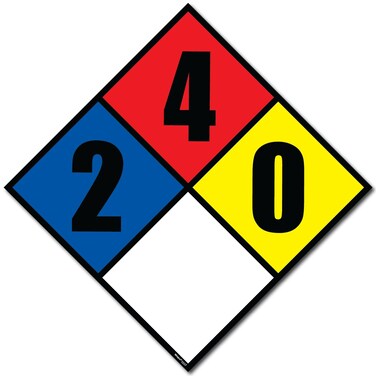 NFPA 704 2-4-0 Propane Diamond Sign - 10.5 x 10.5 Inch Self-Adhesive Vinyl Placard (1 Pack)