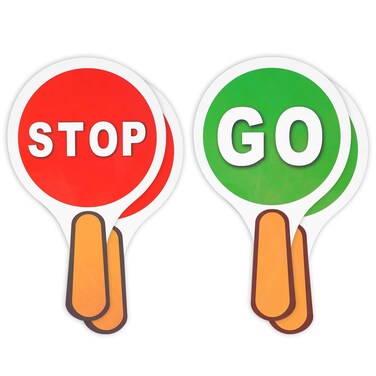 Thinp 4 Pack Stop and Go Sign,Handheld Sign Lights Double Sided Stop &amp; Go Sign Red &amp; Green Stop Sign PVC Waterproof Crossing Guard Road Signs for Students Teaching Traffic Safety,10 X 5.9 Inches