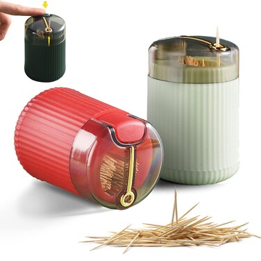 Aidmi Automatic Toothpick Dispenser, Toothpick Holder, Toothpicks Holder Dispenser, Pop Up Toothpick Dispenser, Toothpick Holder Dispenser, Toothpick Dispenser (Light Green+Red)