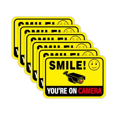 6PCS Smile Your On Camera Sign Sticker, Self-Adhesive Waterproof and Fade-Resistant Security Camera Sign,You Are Being Recorded Sign for Home, Office, Shop, Door&iuml;&frac14;&circ;3" x 4.5"&iuml;&frac14;&permil;