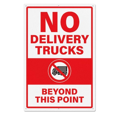 YIKIADA No Delivery Trucks Beyond This Point Warning Road Sign 12 &Atilde;&mdash; 18 Inches Pre-Drilled Holes Waterproof Placard Large Aluminum Metal Reflective Notice for Parking Lot Road Street