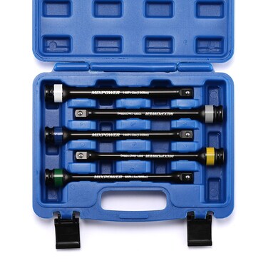 MIXPOWER 5 Piece 1/2" Drive Torque Limiting Socket Extension Bars, CR-MO, 8 Inch Long, Impact Grade Bars -Color Coded for Easy Identification, 65 to 140 Ft-Lbs, Impact Torque Limiter Set