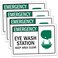 4 Pack Emergency Sign, Eye Wash Station Sign Decal, Keep Area Clear Sign Sticker, 10 x 7 Inches .Self Adhesive Vinyl, UV Protected, Weather Resistant, Waterproof.
