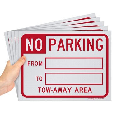 Smartsign &acirc;&euro;&oelig;No Parking From To Tow-Away Area&acirc;&euro; Write-On Sign   9" x 12" Polystyrene (Pack of 5)