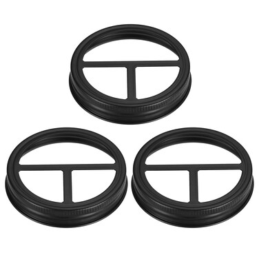 uxcell Mason Jar Toothbrush Holder Lid, 3pcs - 304 Stainless Steel Wide Mouth Bathroom Accessories for 2 Toothbrushes and Toothpaste(Matte Black)