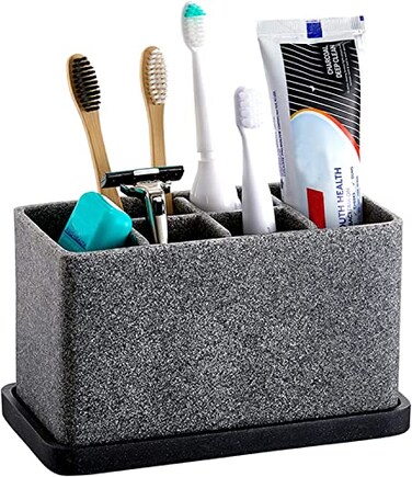 zccz Toothbrush and Toothpaste Holder - Multifunctional Countertop Electric Toothbrush Holder with 6 Slots - Toothpaste Razor Makeup Brushes Holder Organizer Stand for Bathroom Shower Vanity
