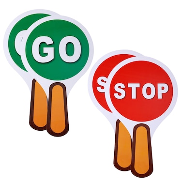 4pcs Stop and Go Sign With Handle, Waterproof Crossing Guard Road Signs Small Red &amp; Green Handheld Sign Red Light Green Light Double Sided Hand Held Sign for Kids Teaching Classroom Traffic Safety