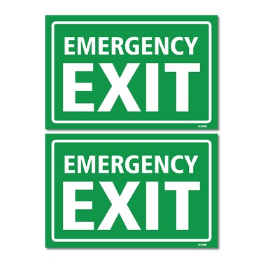 (2 Pack) Emergency Exit Sign Sticker, 8.85 x 5.85", Self-Adhesive Vinyl Sticker Decals, Indoor &amp; Outdoor Use, UV Protected &amp; Waterproof, Green and White Business Signs