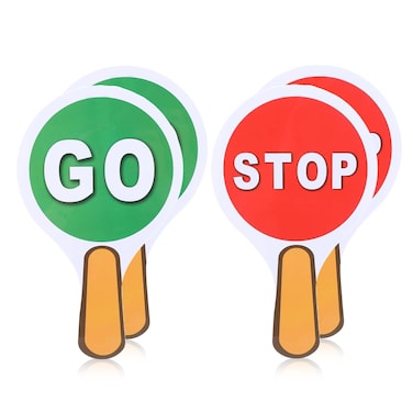 Giantree 4 Pack Stop and Go Sign, Handheld Double Sided Stop &amp; Go Sign Red &amp; Green Stop Sign Traffic Paddle Traffic Light, Waterproof Crossing Guard Stop Sign for Teaching Traffic Street Safety