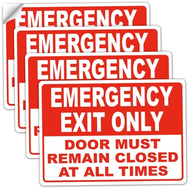 Emergency Exit Only Sticker Sign, "Emergency Exit Only - Door Must Remain Closed at All Times" Label,5 Pack Self Adhesive Vinyl Sticker Decal 10" x 7"Laminated for UV Protected, Indoor &amp; Outdoor.