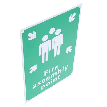 Fire Assembly Point Sign Aluminum Emergency Sign with Symbol and Text for Outdoor Use Parks and Gardens Directional Marking for Safety