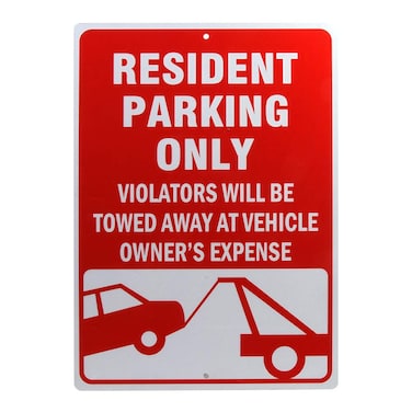 Resident Parking Only Reflective Signs 14 X 10 inch Rust Free 40 Mil Aluminum Sign (Red)