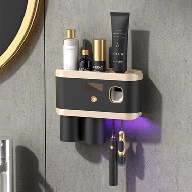 Toothbrush Holder Wall Mounted,Multi-Functional Toothbrush and Toothpaste Dispenser for Bathroom,Oral Care Automatic Cleaning Drying Box for Bathroom Storage Set (2 Cup)