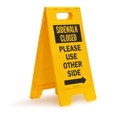 SmartSign 25 x 12 inch &acirc;&euro;&oelig;Sidewalk Closed - Please Use Other Side with Right Arrow&acirc;&euro; Two-Sided Folding Floor Sign, Plastic, Black and Yellow