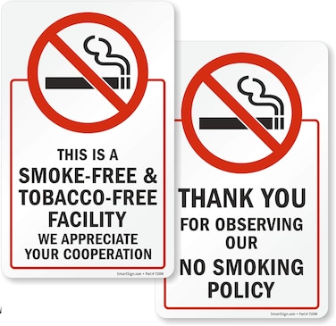SmartSign This is a Smoke/Tobacco Free Facility, We Appreciate Your Cooperation 2-Sided Glass Decal for Doors, 8"x5" Polyester, Thank You for Observing No Smoking Policy Sticker, USA-Made
